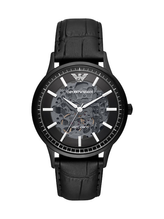 Emporio Armani Meccanico Men's Watch 43mm Battery with Black Leather Strap