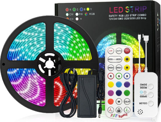 Smart Ταινία LED 12V RGB Φως 2x5m Τύπου SMD5050 με Τροφοδοτικό & Τηλεχειριστήριο