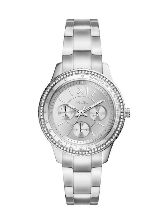 Fossil Stella Uhr Chronograph mit Silber Metallarmband