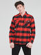 Sacramento Long Sleeve Flannel Overshirt Narrow Fit Checked Red