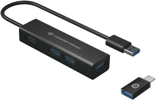 Conceptronic USB-Hub 4 Anschlüsse USB 3.0 mit USB-A / USB-C Anschluss