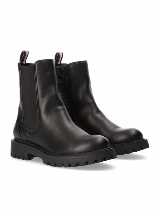 Leather Kids Boots with Zipper Black