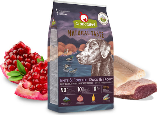 Granata Pet Foods Natural Taste 12kg Trockenfutter ohne Getreide für erwachsene Hunde mit Ente und Forelle