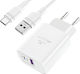 Leewello Зарядно Устройство с USB-A Изходен Порт и USB-C Изходен Порт и Кабел USB-C 20W Power Delivery / Quick Charge 3.0 Бял (CDQ-087 + SJX-190)