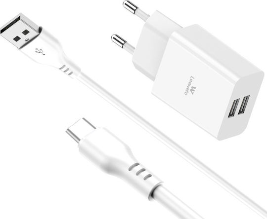 Leewello с 2 USB-A порта и кабел micro USB Бял (CDQ-097 + SJX-187)