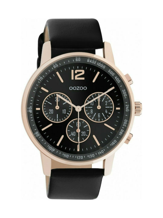 Oozoo Timepieces Ρολόι Χρονογράφος Μπαταρίας με Δερμάτινο Λουράκι σε Μαύρο χρώμα