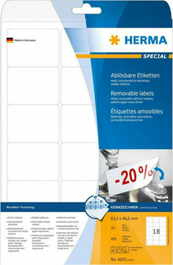 Herma 450 Self-Adhesive Rectangular A4 Labels 63.5x46.6mm