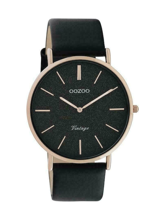 Oozoo Vintage Ρολόι με Δερμάτινο Λουράκι σε Μαύρο χρώμα