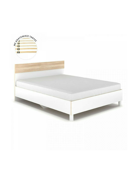 Awell Κρεβάτι Υπέρδιπλο Ξύλινο Sonoma / Λευκό με Τάβλες για Στρώμα 160x200cm