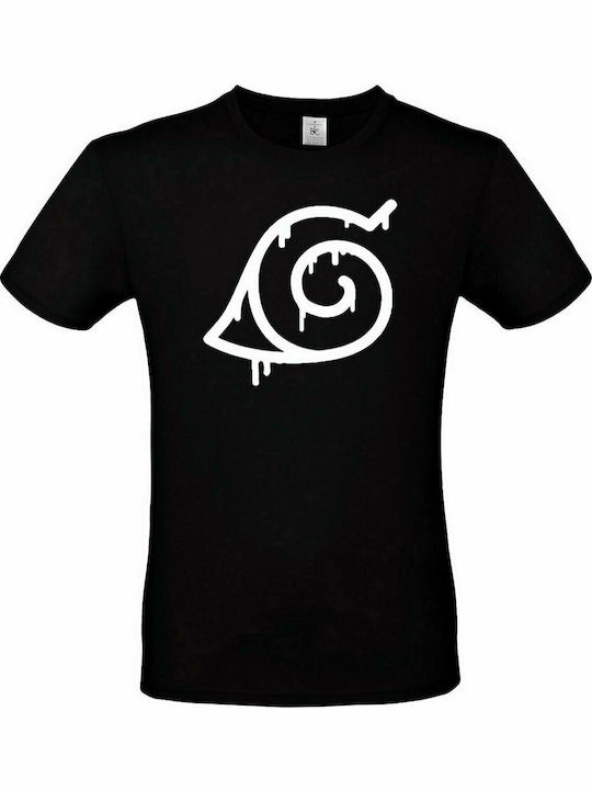 B&C Naruto Hidden Leaf Village Symbol Bloody T-shirt σε Μαύρο χρώμα