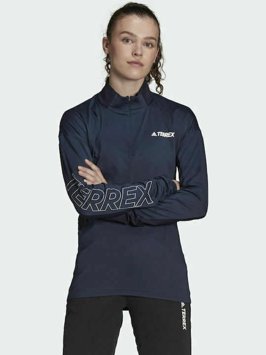 Adidas Xperior Damen Sportlich Bluse Langärmelig mit Reißverschluss Legend Ink