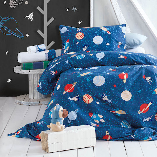 Rythmos Semi Double Set with Elastic Band Space Odyssey Blue 105x205cm Rythmos Semi Double Set with Elastic Band Space Odyssey Blue 105x205cm