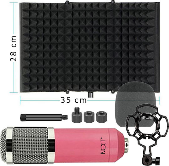 Next Kit Vocal Booth Pro Σετ Πυκνωτικό Μικρόφωνο XLR Shock Mounted για Φωνητικά σε Ροζ Χρώμα