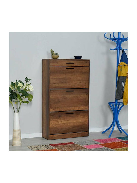 Flat Wooden Shoe Organizer with 3 Shelves Walnut 75x29x128cm