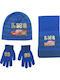 Cars Kinder Beanie mit Schal & Handschuhen Gestrickt Blau