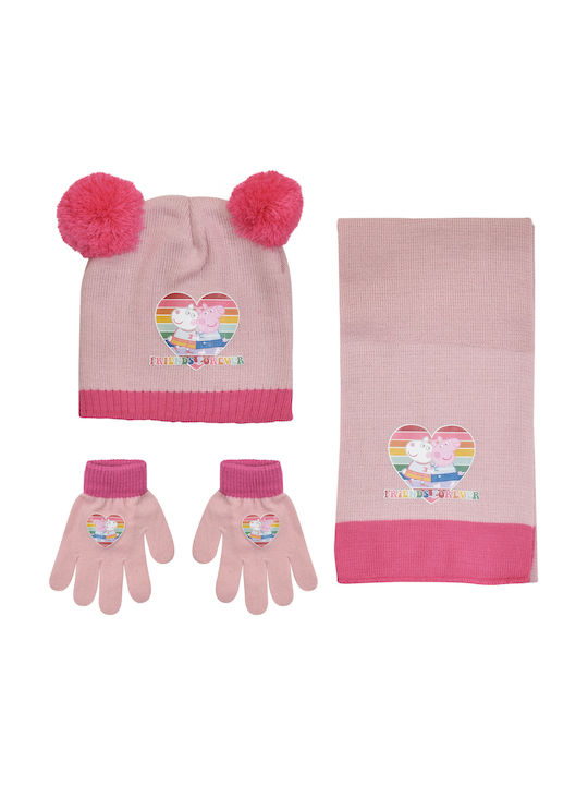 Stamion Kids Beanie Set with Scarf & Gloves Knitted Pink