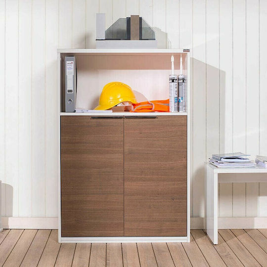 Office Storage Cabinet Wooden Walnut / White 76x34x111cm