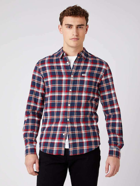 Long-sleeved Flannel Shirt Checked Red