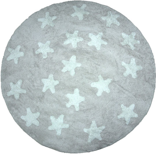 Klonaras Piccolo Stars Kids Rug Cotton Bej Round with Diameter 130cm Thickness 9mm