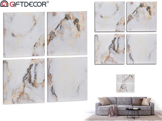 Gift Decor Мрамор Четирикратен Картина Платнен White 35x35см