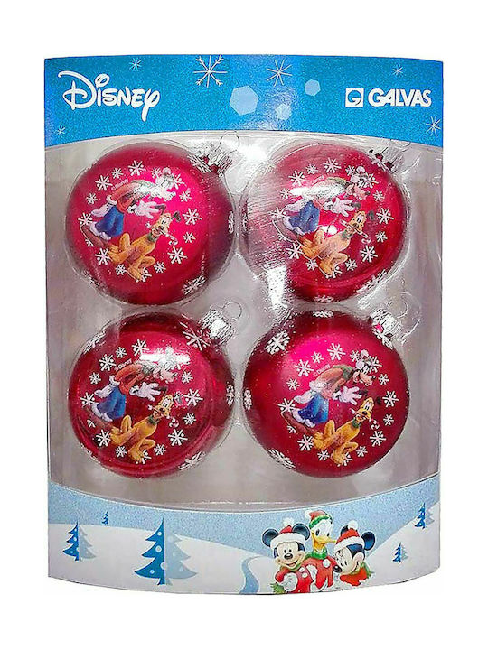 Disney Christmas Ball Ornament Red 7.5x7.5cm 4pcs