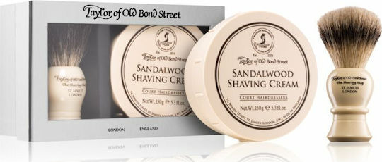 Taylor of Old Bond Street Street Sandalwood Cream 150gr & Shaving Brush Balm Beard & Moustache Grooming Set 150gr