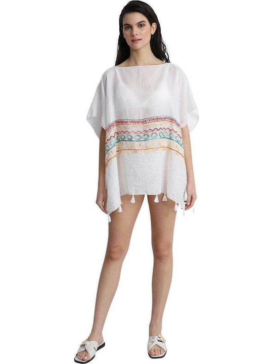 Doca Damen Mini Kaftan Strand Weiß