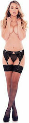 Barely Bare Garter Bows & Panty Sexy Lingerie Set Black