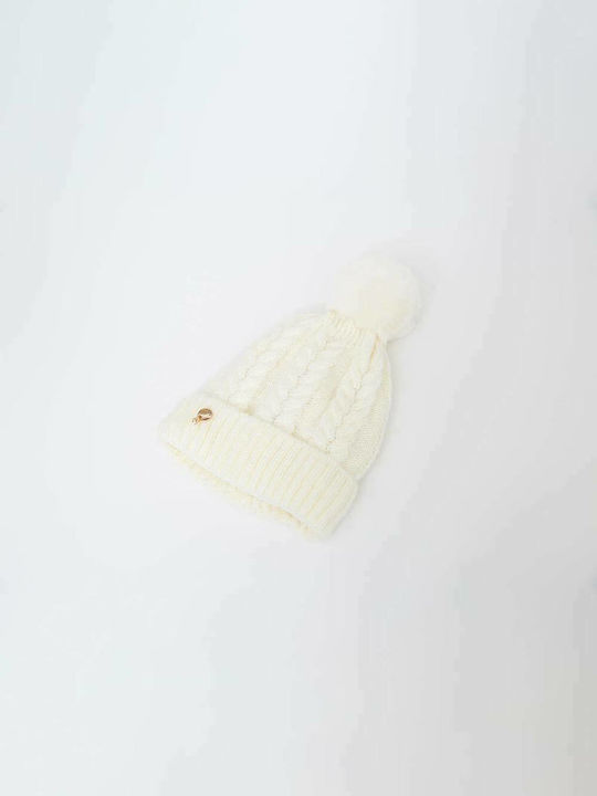 CP-07 Pom Pom Beanie Frauen Beanie mit Strickmuster in Weiß Farbe CP07