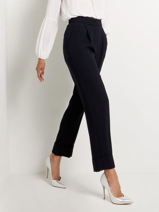Damen Hoch tailliert Stoff Hose in Karotten Passform Schwarz