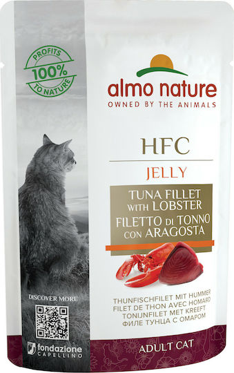Almo Nature HFC Adult Jelly Wet Food for Adult Cats in Pouches with Lobster and Tuna Gluten-Free 55gr