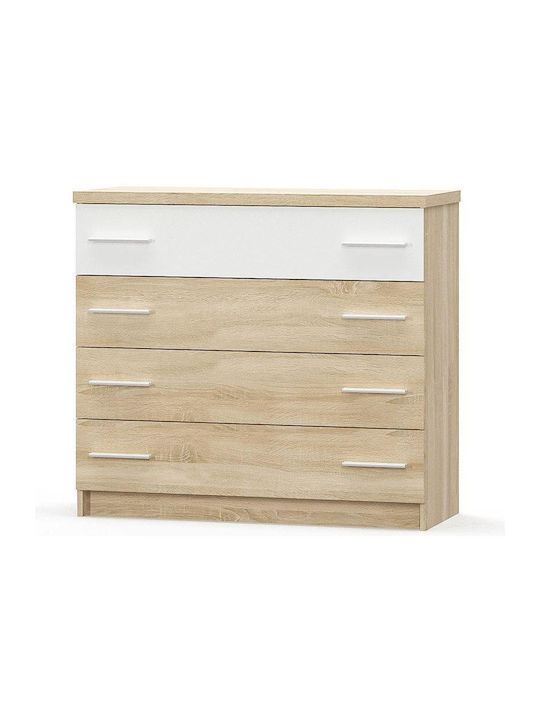 Συρταριέρα Креватокамарас din lemn Geneva cu 4 sertare Φυσικό / Λευκό 103x40x92buc