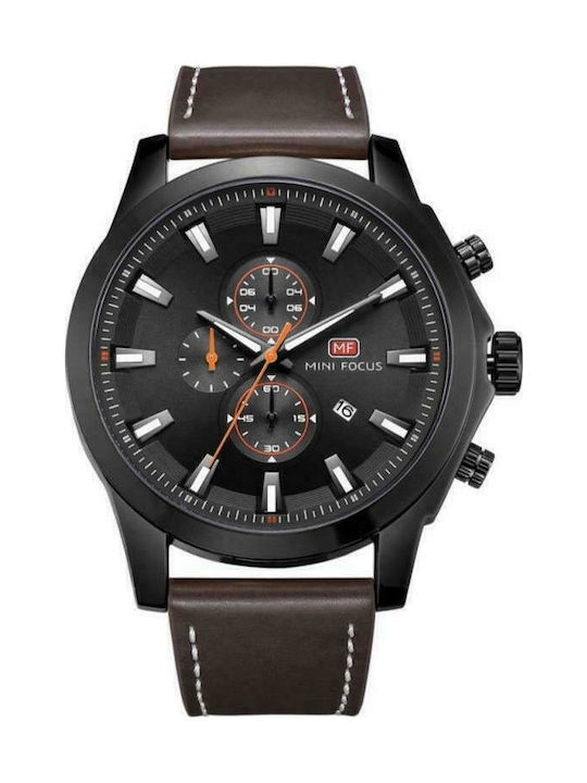 Mini Focus Watch Chronograph Battery with Brown Leather Strap