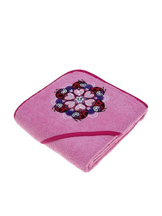 Laken Baby Bath Towel Hooded Mariquitas Pink 100x100cm