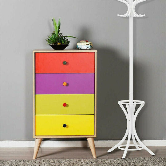 Drawers Storage Wooden with 4 Drawers L60xW45xH104cm