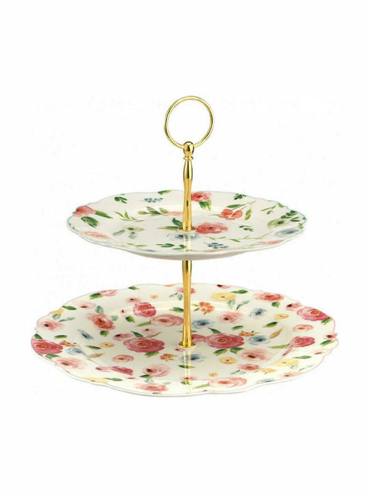 Cryspo Trio Porcelain Dessert Tower Stand with 2 Tiers Primavera Multicolour Ø22cm
