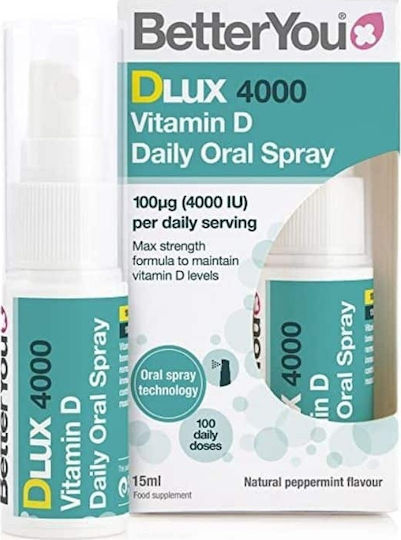 BetterYou DLux 4000 Vitamin D Vitamina pentru Întărirea Sistemului Imunitar & Sănătatea Oaselor 4000iu Menta 15ml
