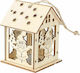 XMASfest Weihnachtshänger Haus Holz Beige Beleuchtet 7x9cm