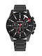 Tommy Hilfiger Mason Ανδρικό Ρολόι 45mm Χρονογράφος Μπαταρίας με Μαύρο Μεταλλικό Μπρασελέ