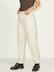 High Waist Women's Jean Trousers in Mom Fit Beige