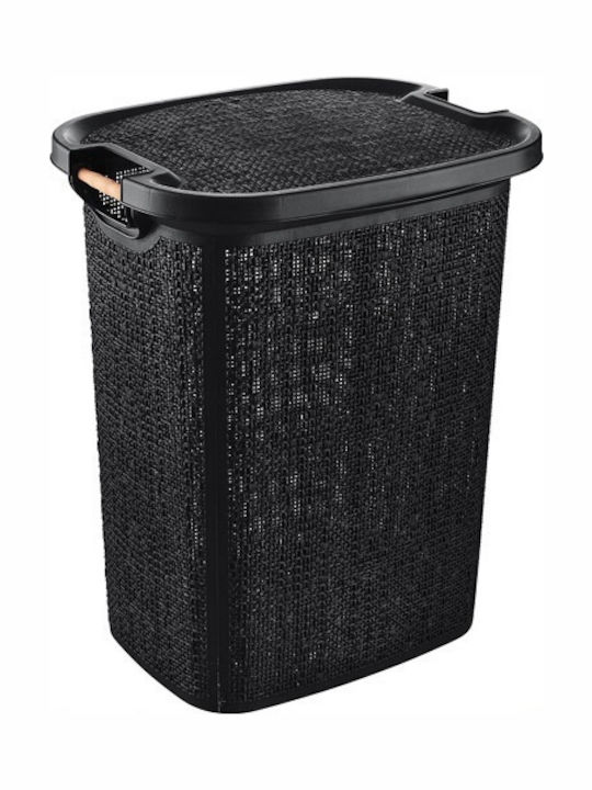 TnS Plastic Laundry Basket with Lid Black