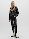 Vero Moda Women's Short Biker Artificial Leather Jacket for Winter Black / Beige