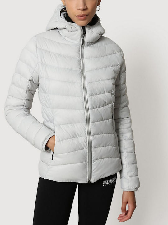 Aerons Κοντό Γυναικείο Puffer Μπουφάν για Χειμώνα Γκρι
