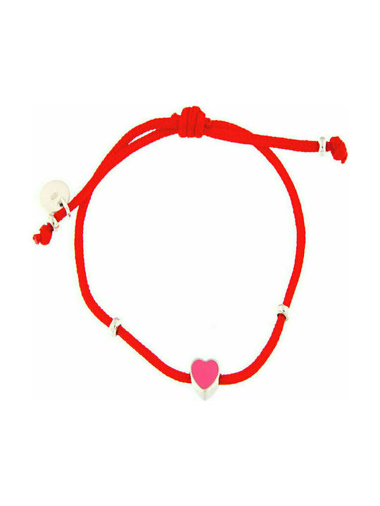 Children's silver bracelet 925° with red silk cord and enamel.