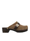 Pescura Suede Mules with Low Heel in Brown Color