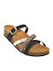 Leder Flache Damen Sandalen  Silber Schwarze