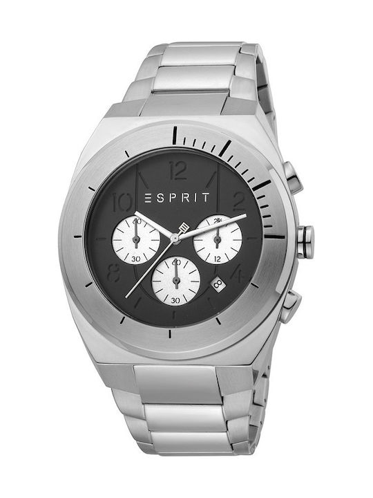 Esprit Strike Ανδρικό Ρολόι 44mm Χρονογράφος Μπαταρίας με Ασημί Μεταλλικό Μπρασελέ