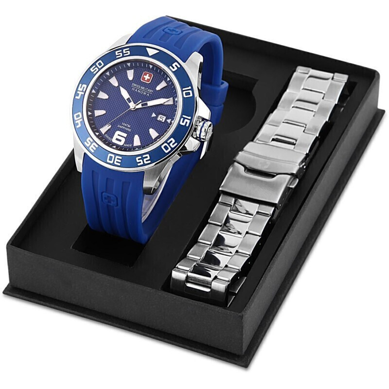 Swiss Military Hanowa Herrenuhr 44mm Batterie mit Blau