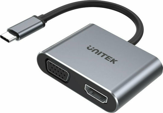 Unitek Converter USB-C male to HDMI / VGA female Gray 1pcs V1126A