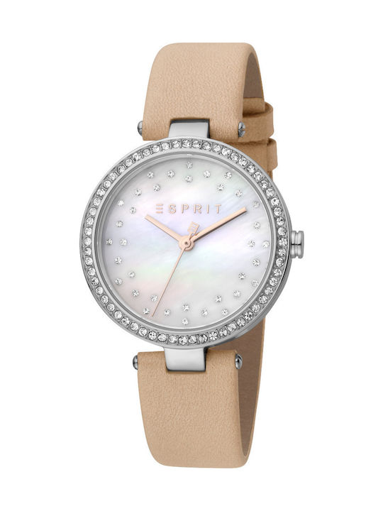 Esprit Roselle Γυναικείο Ρολόι 34mm Μπαταρίας με Μπεζ Δερμάτινο Λουράκι